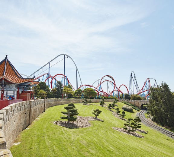 PortAventura World roller coaster in Barcelona theme park.