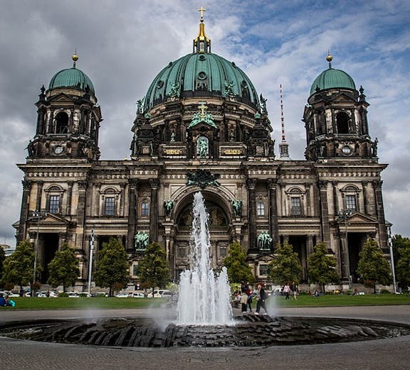 Berlin Cathedral facade with ornate architecture, showcasing historical significance in Berlin attractions.