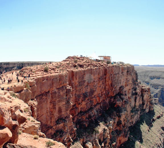 Grand Canyon West Rim view with Colorado River and rock formations, Arizona.