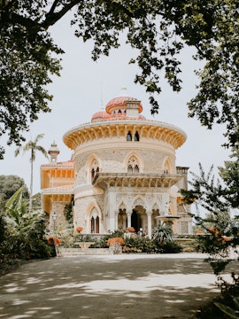 Monserrate Palace and Park in Lisbon with lush gardens and unique architectural details.
