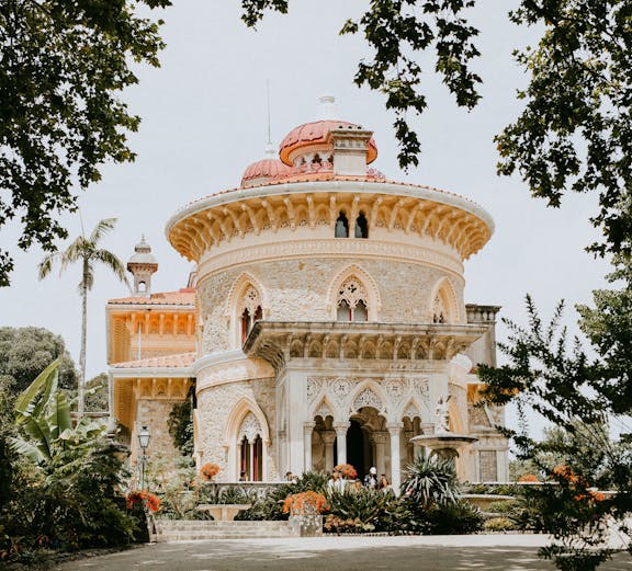 Monserrate Palace and Park in Lisbon with lush gardens and unique architectural details.