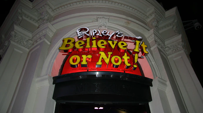Ripley's Believe It or Not museum entrance in Amsterdam, showcasing unique exhibits.