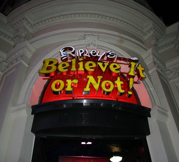 Ripley's Believe It or Not museum entrance in Amsterdam, showcasing unique exhibits.
