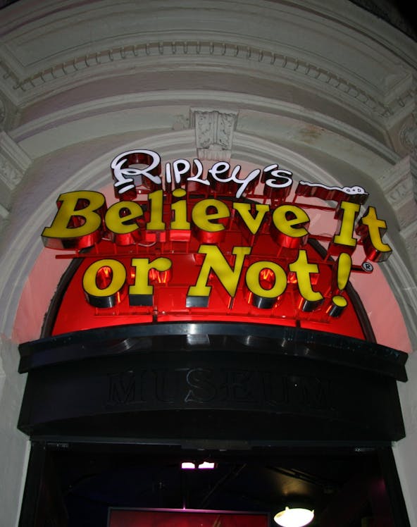 Ripley's Believe It or Not museum entrance in Amsterdam, showcasing unique exhibits.