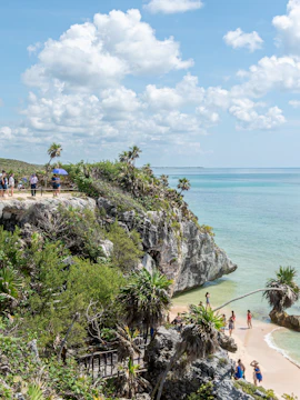 Tulum ruins overlooking the Caribbean Sea in Cancun, Mexico.