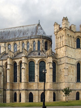 Canterbury Cathedral exterior in London, showcasing Gothic architecture.