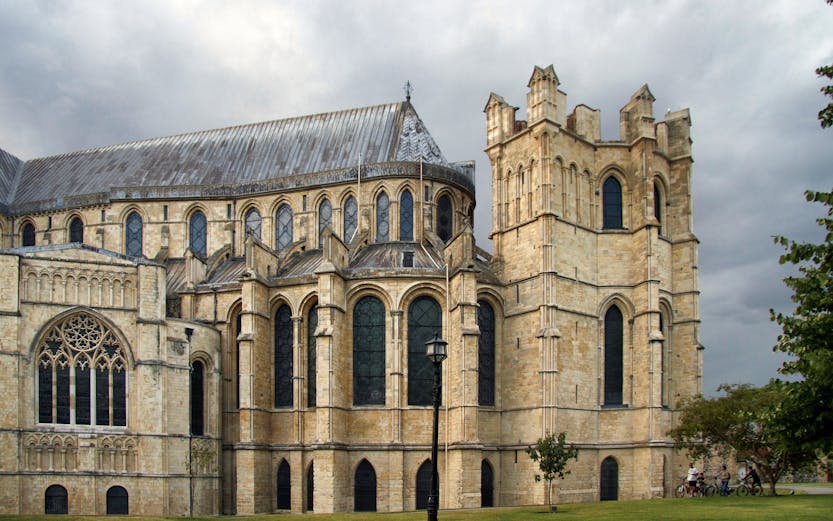 Canterbury Cathedral exterior in London, showcasing Gothic architecture.