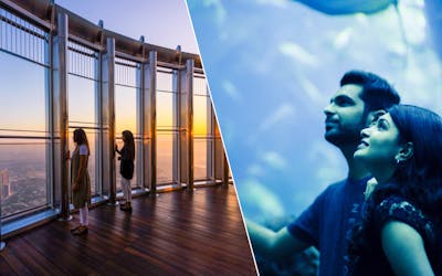 2 Day Combo: Burj Khalifa + Dubai Aquarium + Desert Safari + Dhow Dinner Cruise