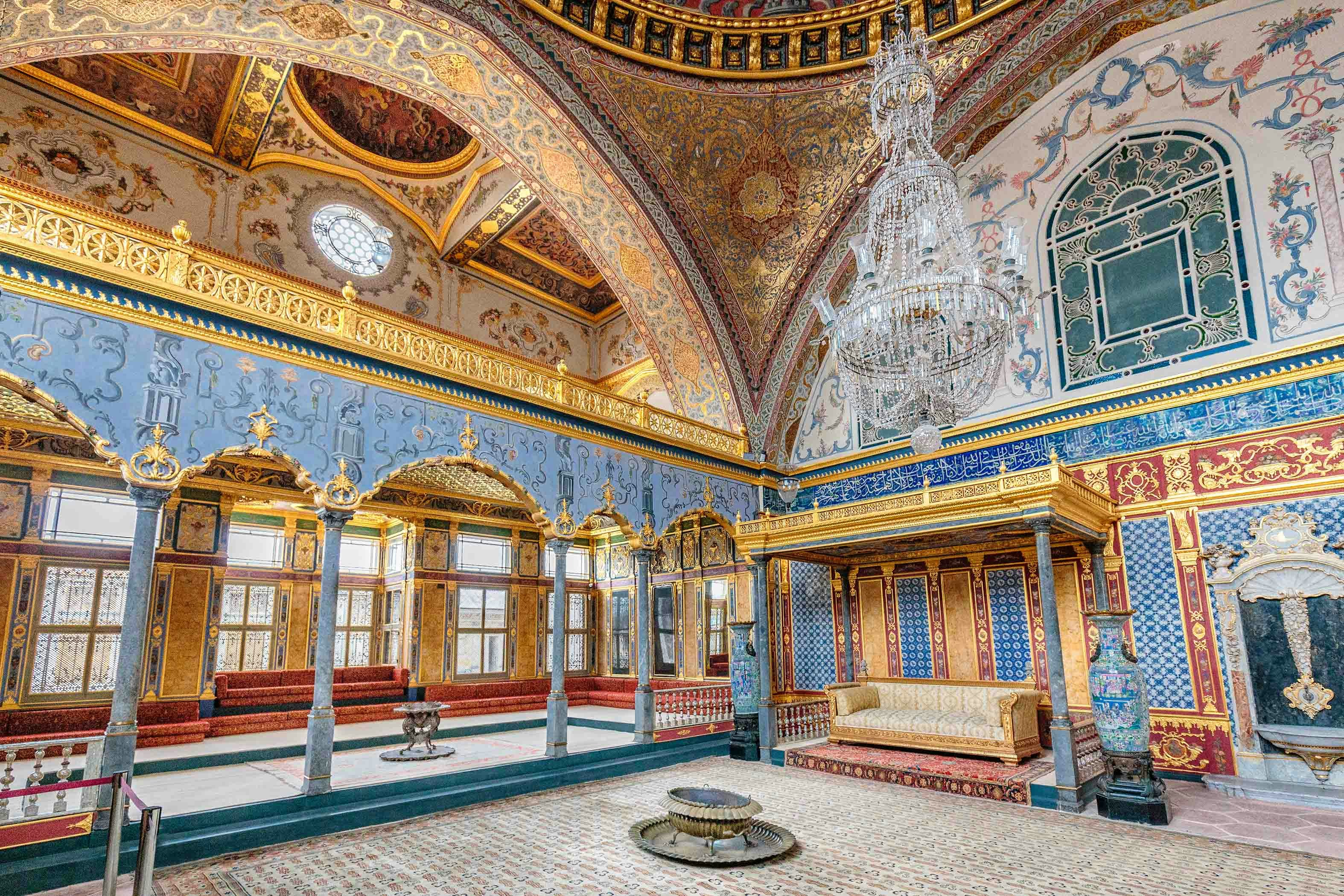 Topkapi Palace Harem interior with ornate tiles and arches, Istanbul, Turkey.