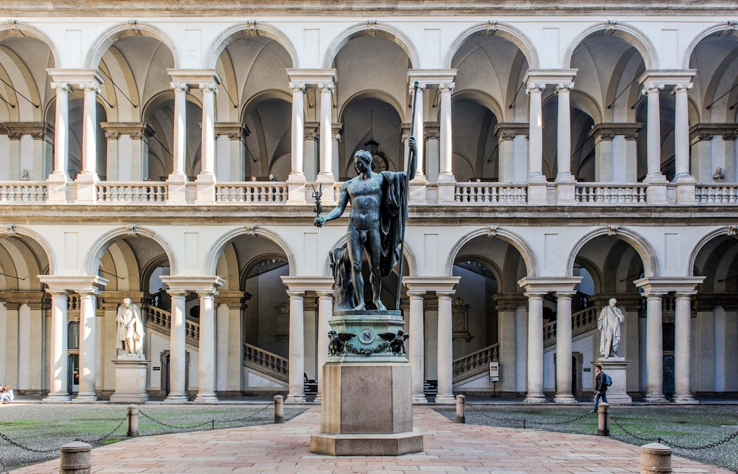 Pinacoteca di Brera exterior in Milan, showcasing its historic architecture.