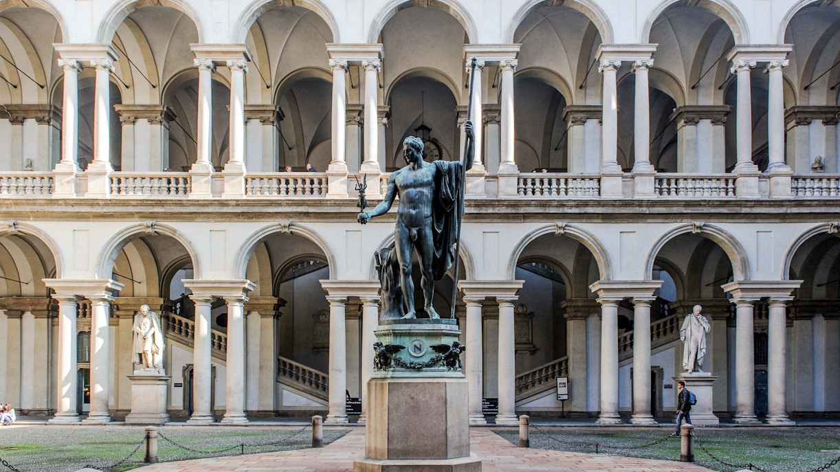 Statue in the courtyard of Pinacoteca di Brera, Milan museum.