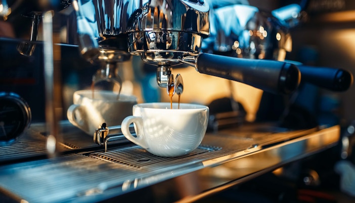 Espresso machine brewing coffee