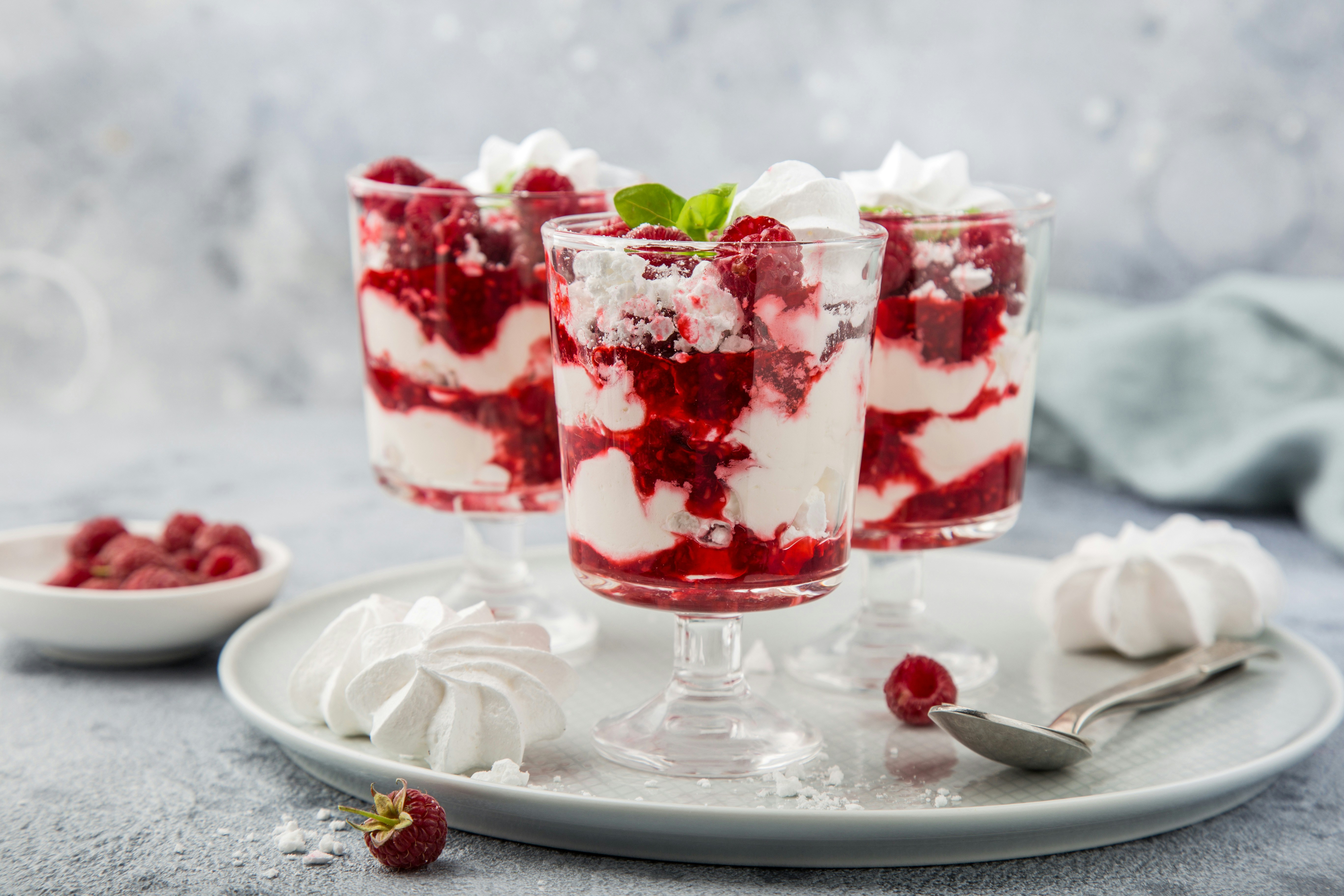 Eton Mess dessert with strawberries and cream in a London cafe.