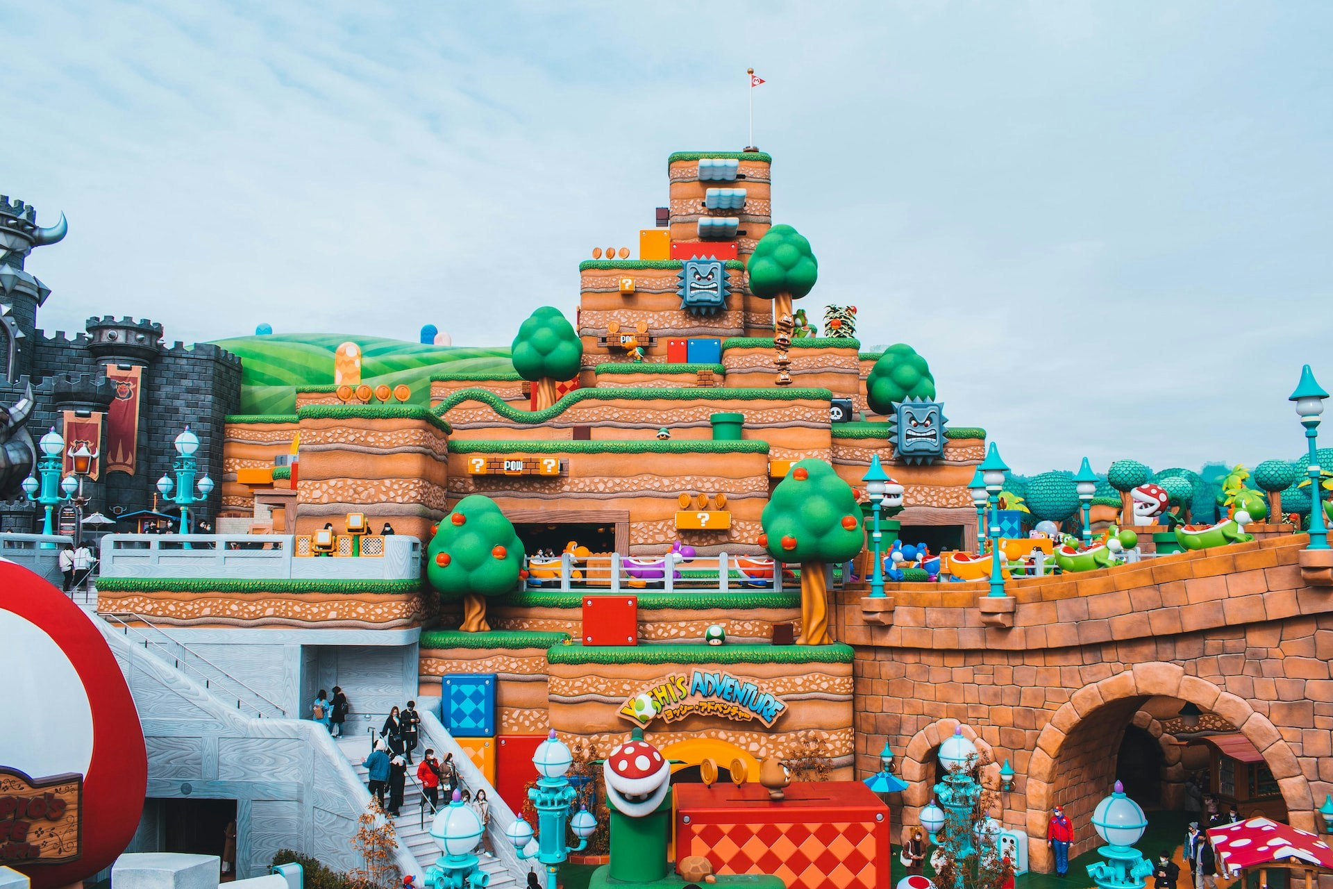 Super Nintendo World at Universal Studios Japan featuring Yoshi's Adventure ride.