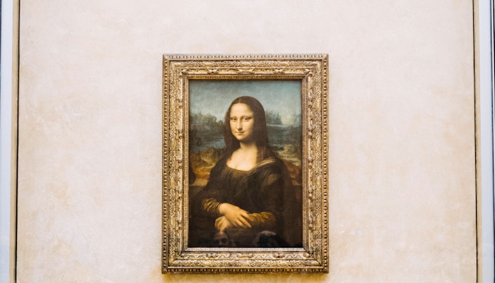Mona Lisa painting at the Louvre Museum, Paris.