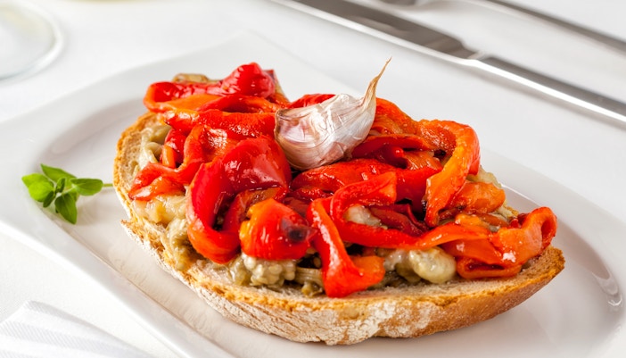 Grilled vegetables dish escalivada in Barcelona, Spain, during October.