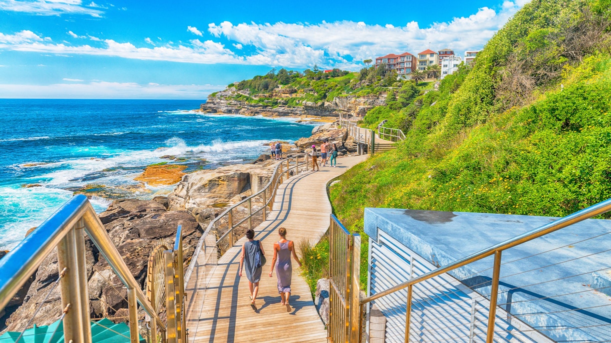 Coastal walkway with ocean views on a sunny day in Sydney, Australia.