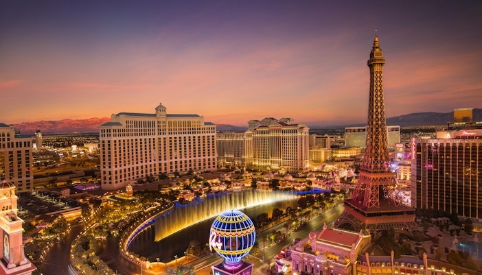 Las Vegas High Roller observation wheel with city skyline in the background.