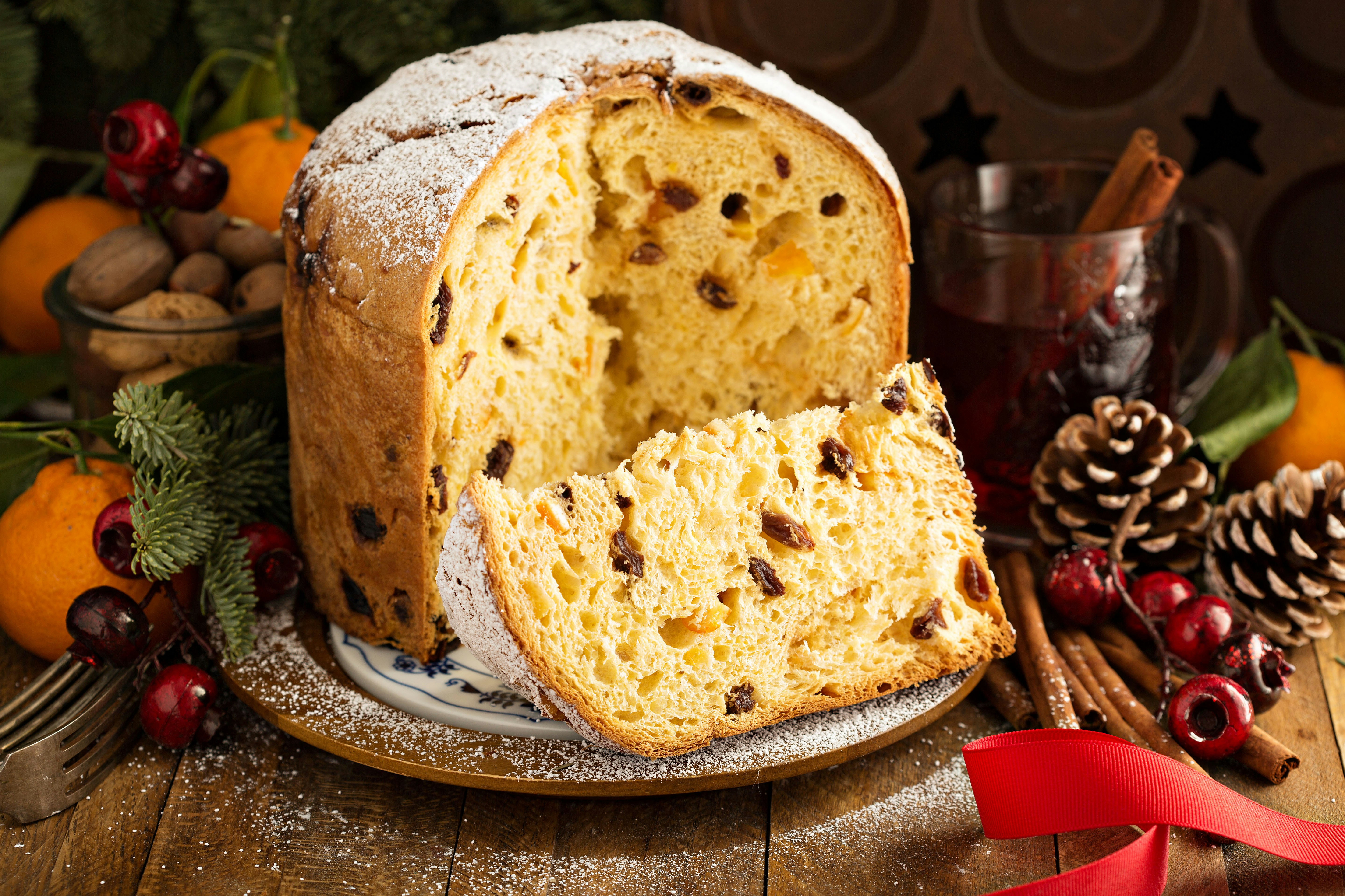 Christmas panettone with dried fruits and orange