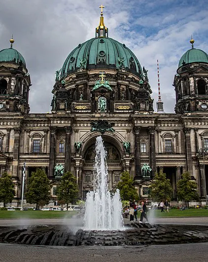 Berlin Cathedral facade with ornate architecture, showcasing historical significance in Berlin attractions.