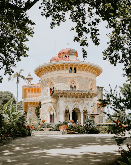Monserrate Palace and Park in Lisbon with lush gardens and unique architectural details.