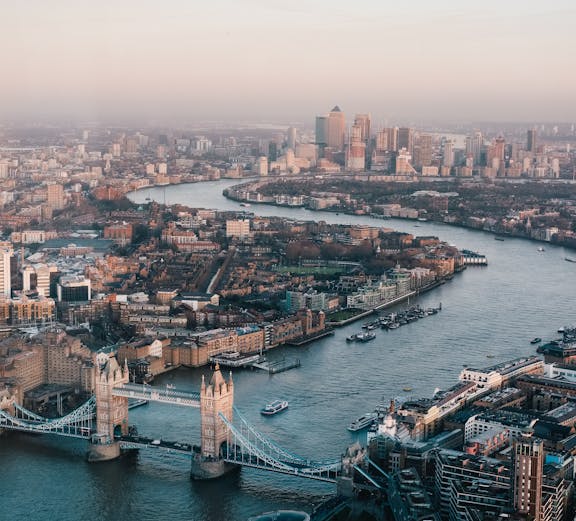 London Eye and River Thames view during a sightseeing tour in London, England.