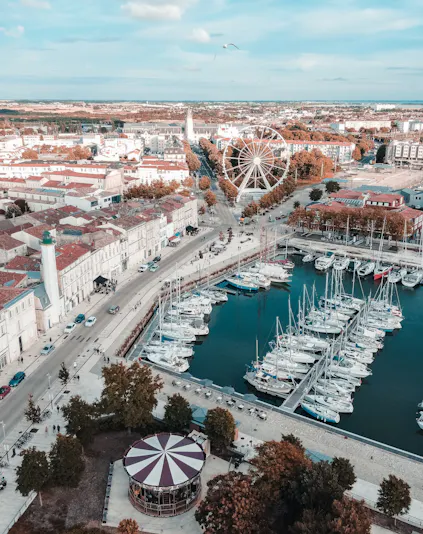 La Rochelle Tower overlooking the harbor in La Rochelle, France.