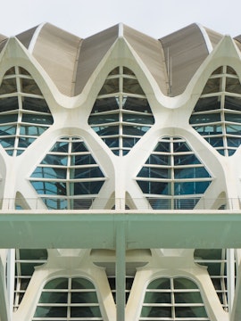 Príncep Felipe Science Museum facade with geometric windows in Valencia, Spain.