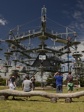 Adventure park ropes course with visitors in Adelaide, Australia.