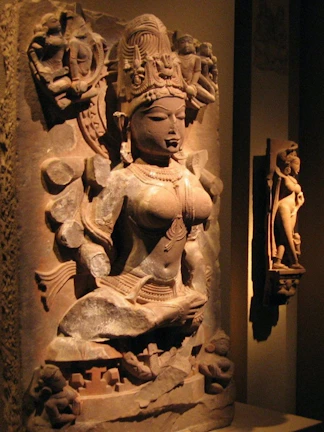 Ancient sculptures displayed at the Asian Civilisations Museum, Singapore.