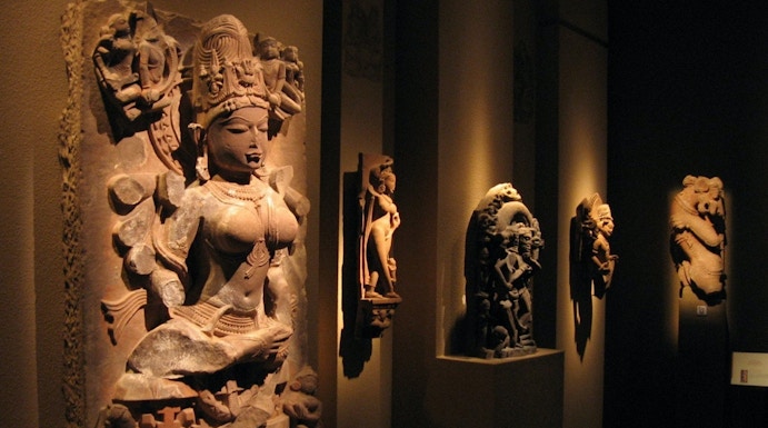 Ancient sculptures displayed at the Asian Civilisations Museum, Singapore.
