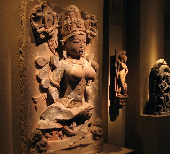 Ancient sculptures displayed at the Asian Civilisations Museum, Singapore.