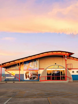Royal Flying Doctor Service building in Darwin at sunset.