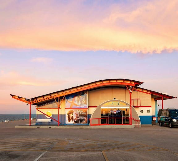 Royal Flying Doctor Service building in Darwin at sunset.