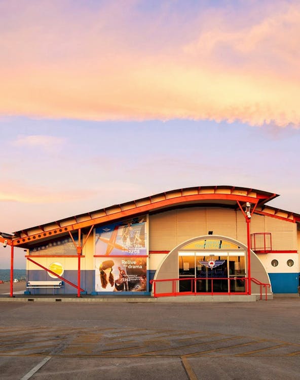 Royal Flying Doctor Service building in Darwin at sunset.