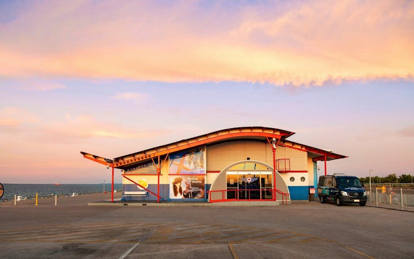 Royal Flying Doctor Service building in Darwin at sunset.