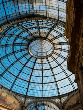Glass dome ceiling of Galleria Vittorio Emanuele II in Milan.