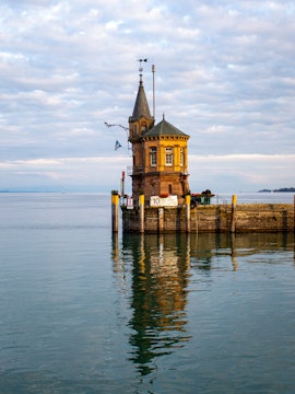 Konstanz harbor with historic tower by Lake Constance, Germany.