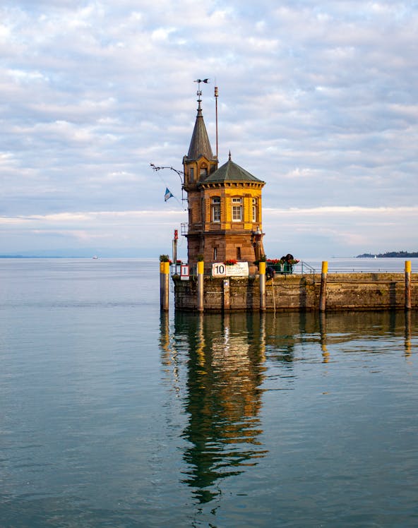 Konstanz harbor with historic tower by Lake Constance, Germany.