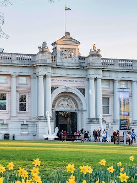 Royal Museums Greenwich entrance with visitors in London.