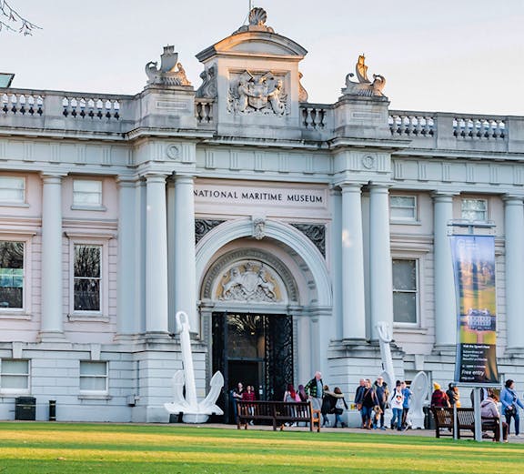 Royal Museums Greenwich entrance with visitors in London.