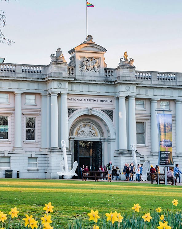 Royal Museums Greenwich entrance with visitors in London.