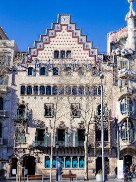 Casa Amatller facade with intricate architectural details in Barcelona, Spain.