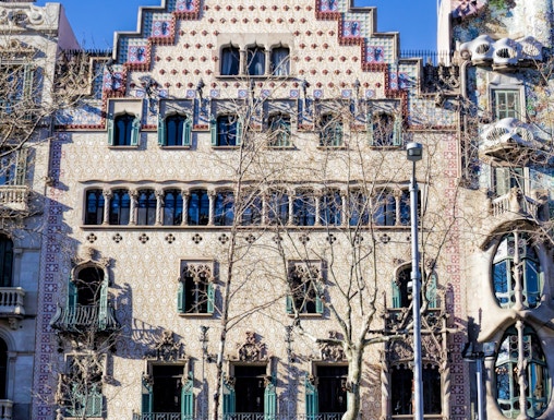 Casa Amatller facade with intricate architectural details in Barcelona, Spain.