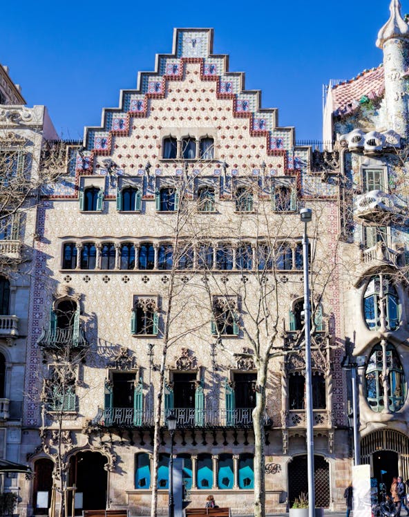 Casa Amatller facade with intricate architectural details in Barcelona, Spain.