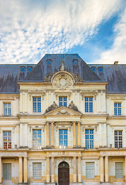 Château Royal de Blois facade with ornate architecture under a blue sky.