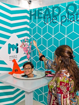 Head on a platter illusion at Museum of Illusions, Kuala Lumpur.