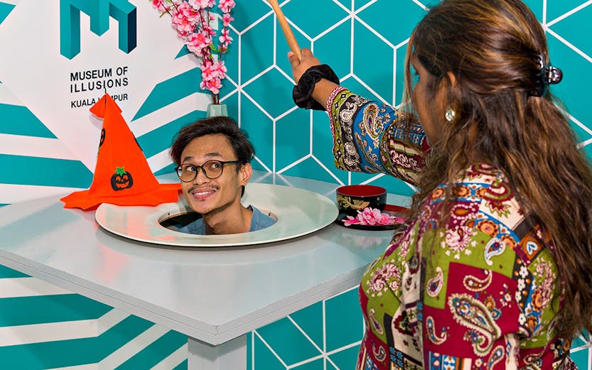 Head on a platter illusion at Museum of Illusions, Kuala Lumpur.