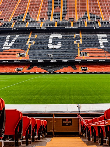 Mestalla stadium seating and field view, Valencia, Mestalla Forevertour.