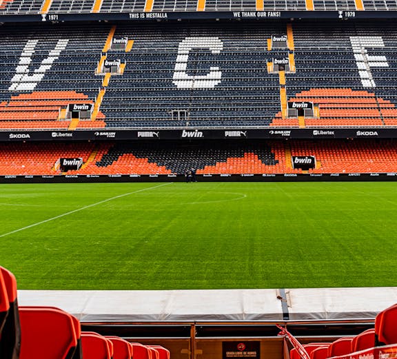 Mestalla stadium seating and field view, Valencia, Mestalla Forevertour.